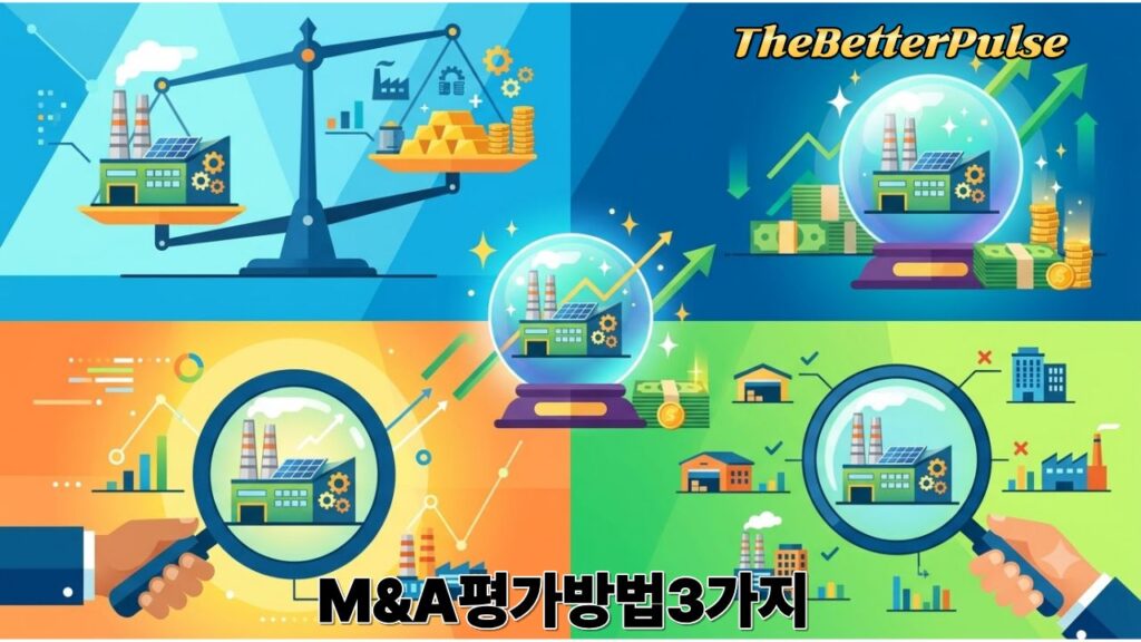 기업가치평가에서 M&A평가방법 3가지
자산가치 접근법, 수익가치 접근법,시장가치 접근법