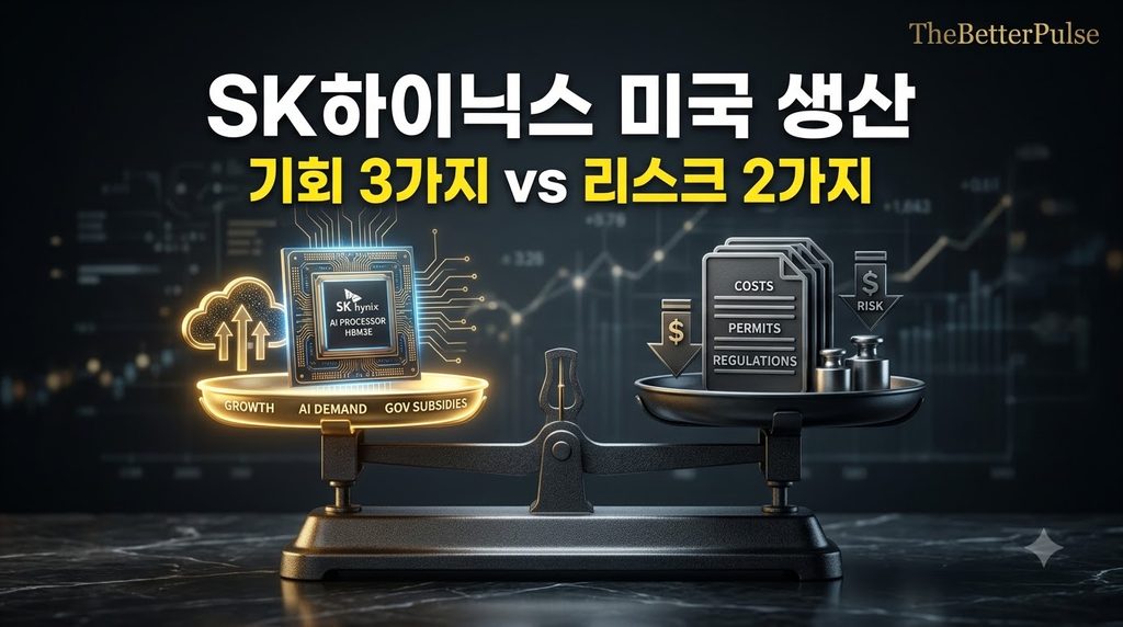 SK하이닉스 미국 생산 — 기회 요인과 리스크 요인 비교 도식