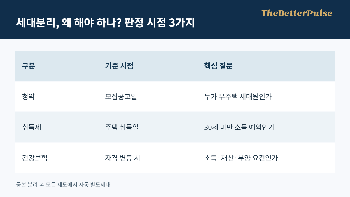 세대분리, 왜 해야 하나? 청약·취득세·건강보험의 서로 다른 판단 시점 표
