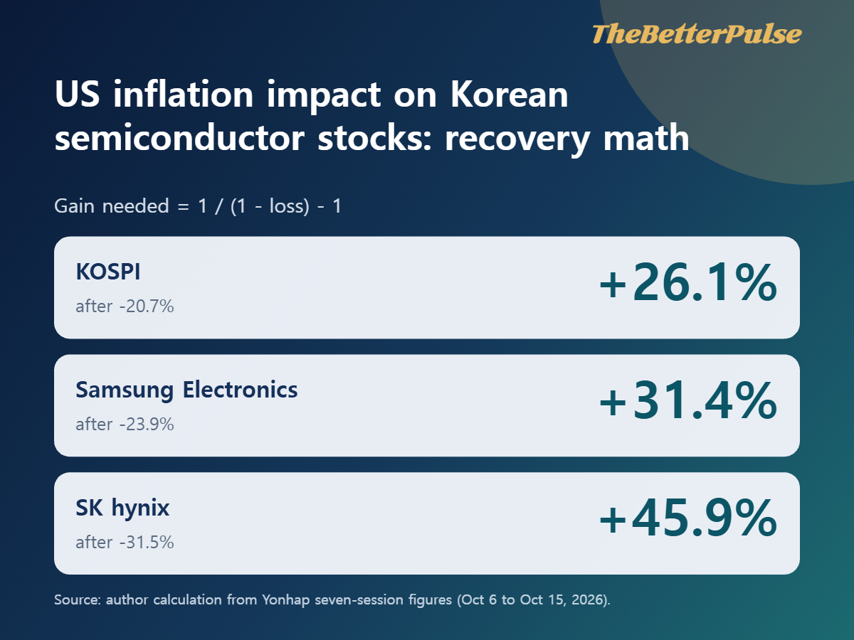 Recovery chart tied to the US inflation impact on Korean semiconductor stocks: the gain KOSPI, Samsung Electronics and SK hynix need to recover seven-session losses
